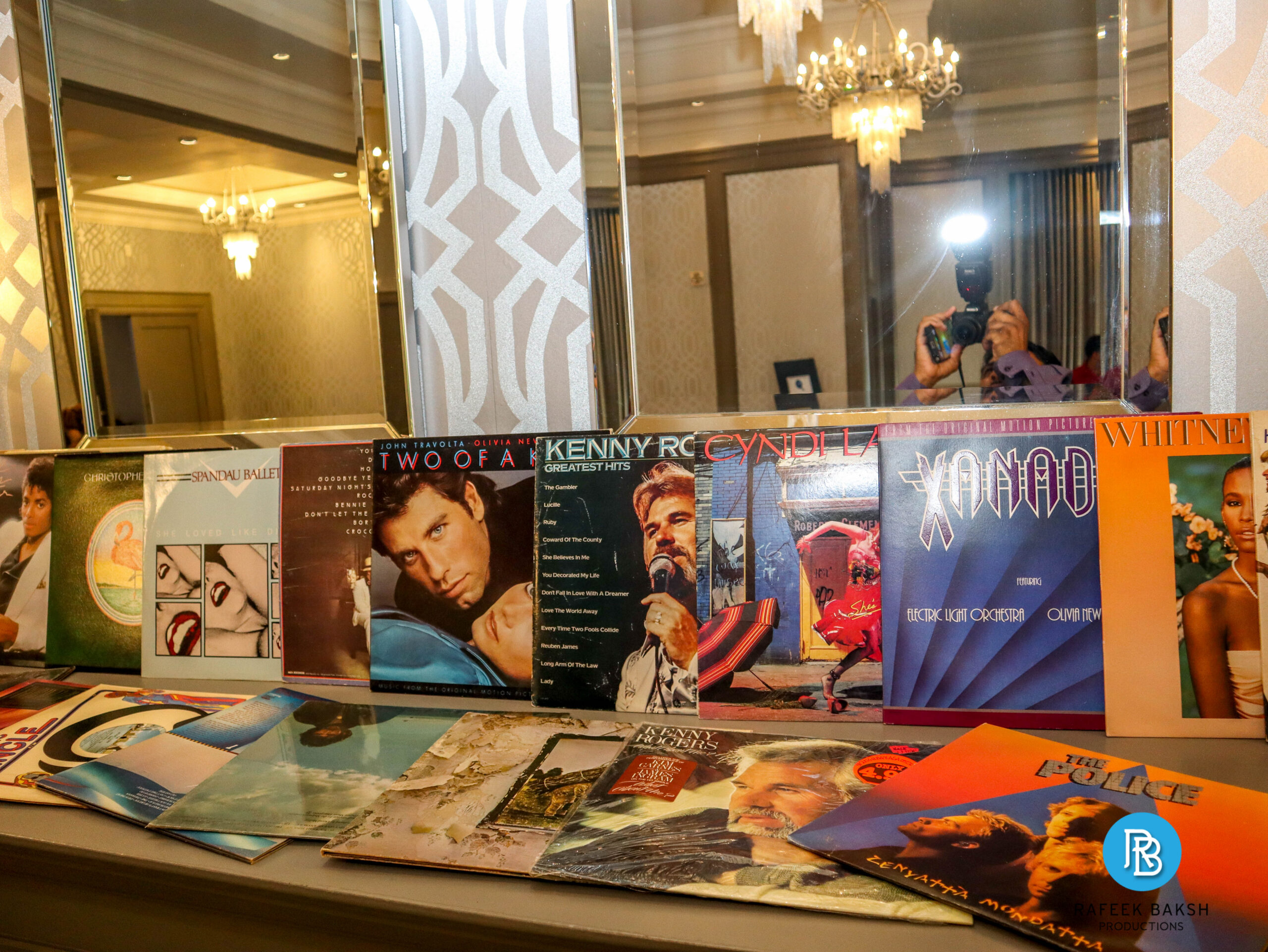 Table displaying popular vinyl records from the 80s at the 2025 Emajjin gala
