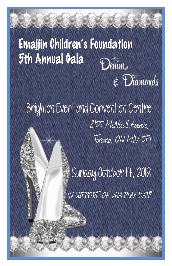 Front cover of the 2018 Denim and Diamonds gala programme showing a diamond border and slipper on a denim background